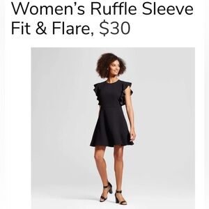 Who What Wear Black Ruffle Sleeve Fit & Flare Dress
